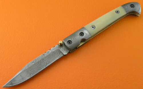 Slim Damascus Folding Liner Lock Knife