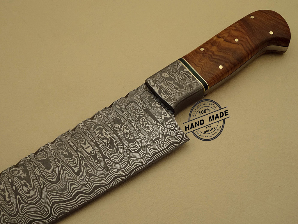 Custom Handmade Damascus Steel Kitchen Knife Set with Olive Wood