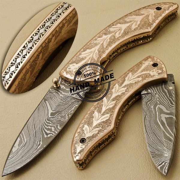 Back Lock Damascus Folding Knife Custom Handmade Damascus Steel