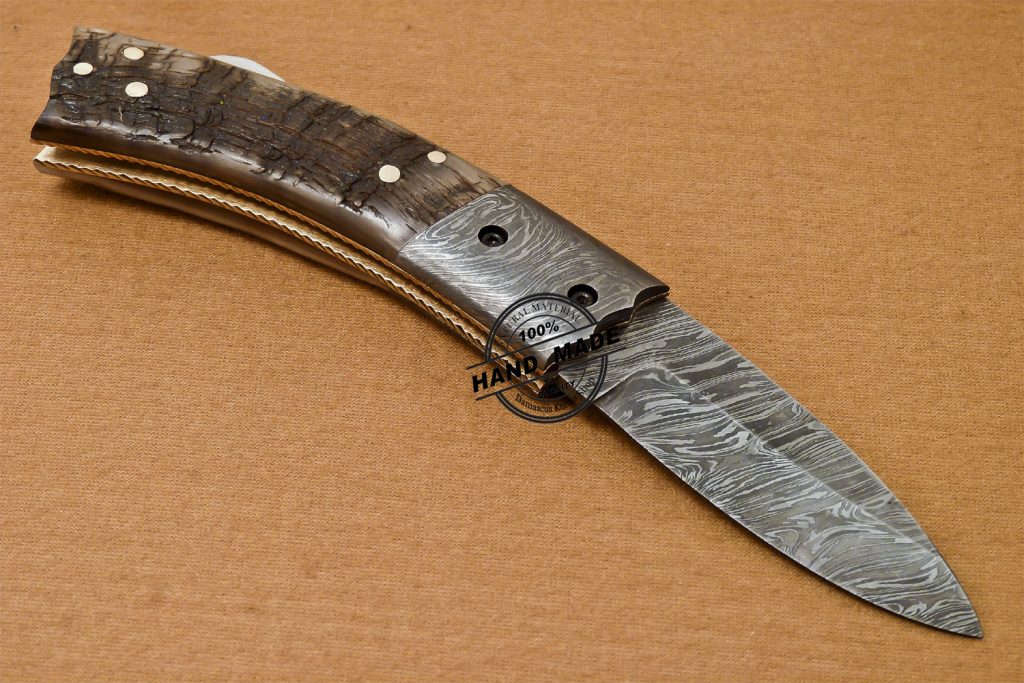 Back Lock Damascus Folding Knife HandmadeDamascus Steel