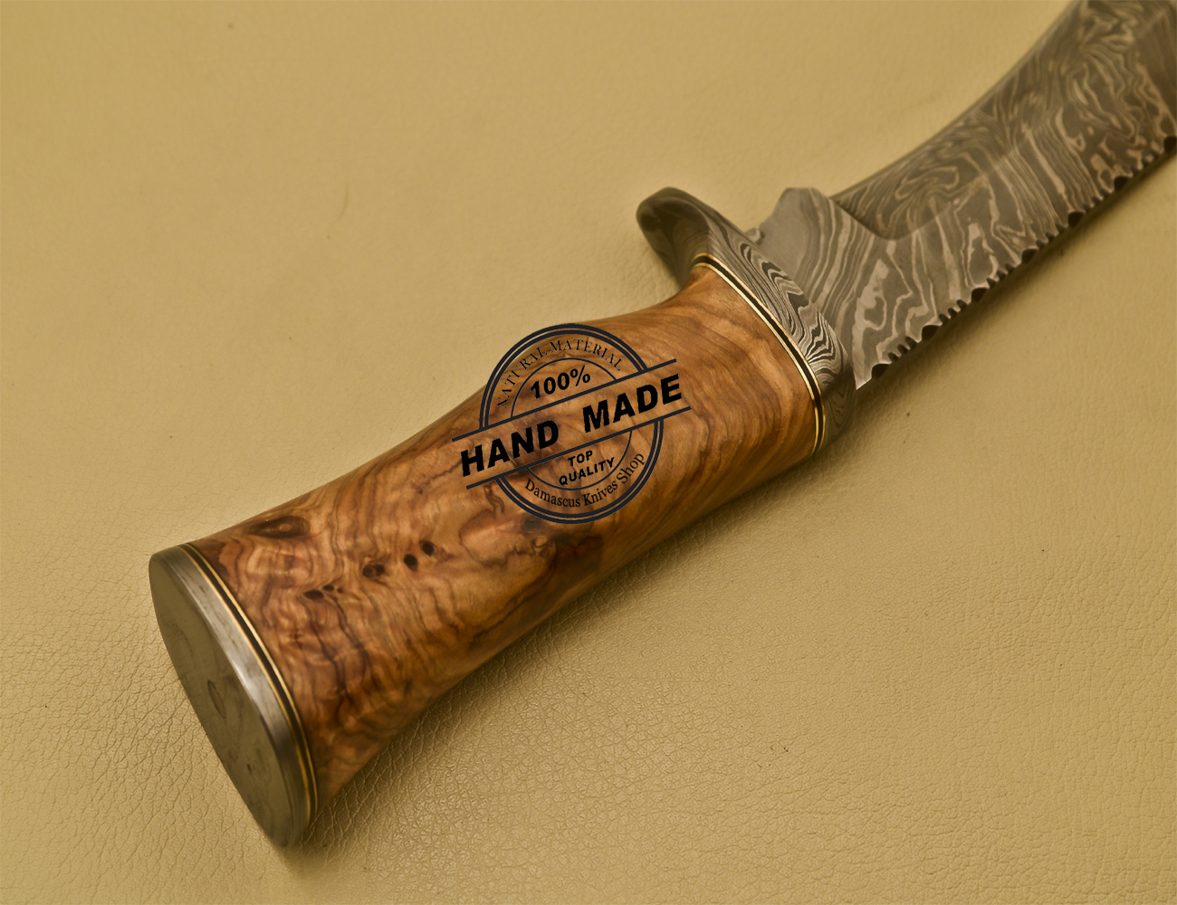 10inch Custom Handmade Forged Damascus Steel Hunting Bowie Knife Fixed Blade  Diamond Wood Handle W/leather Sheath Full Tang 