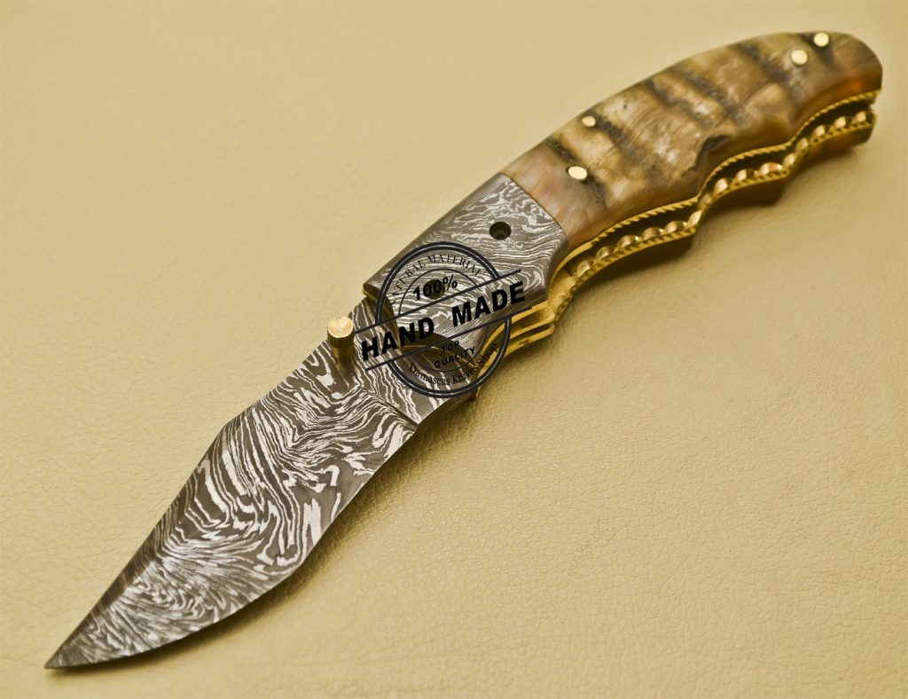 Damascus Folding Knife Custom Handmade Damascus Steel Knife