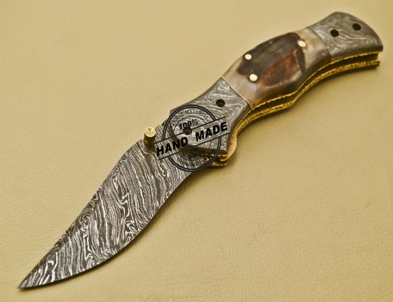 Damascus Folding Knife Custom Handmade Damascus Steel Knife