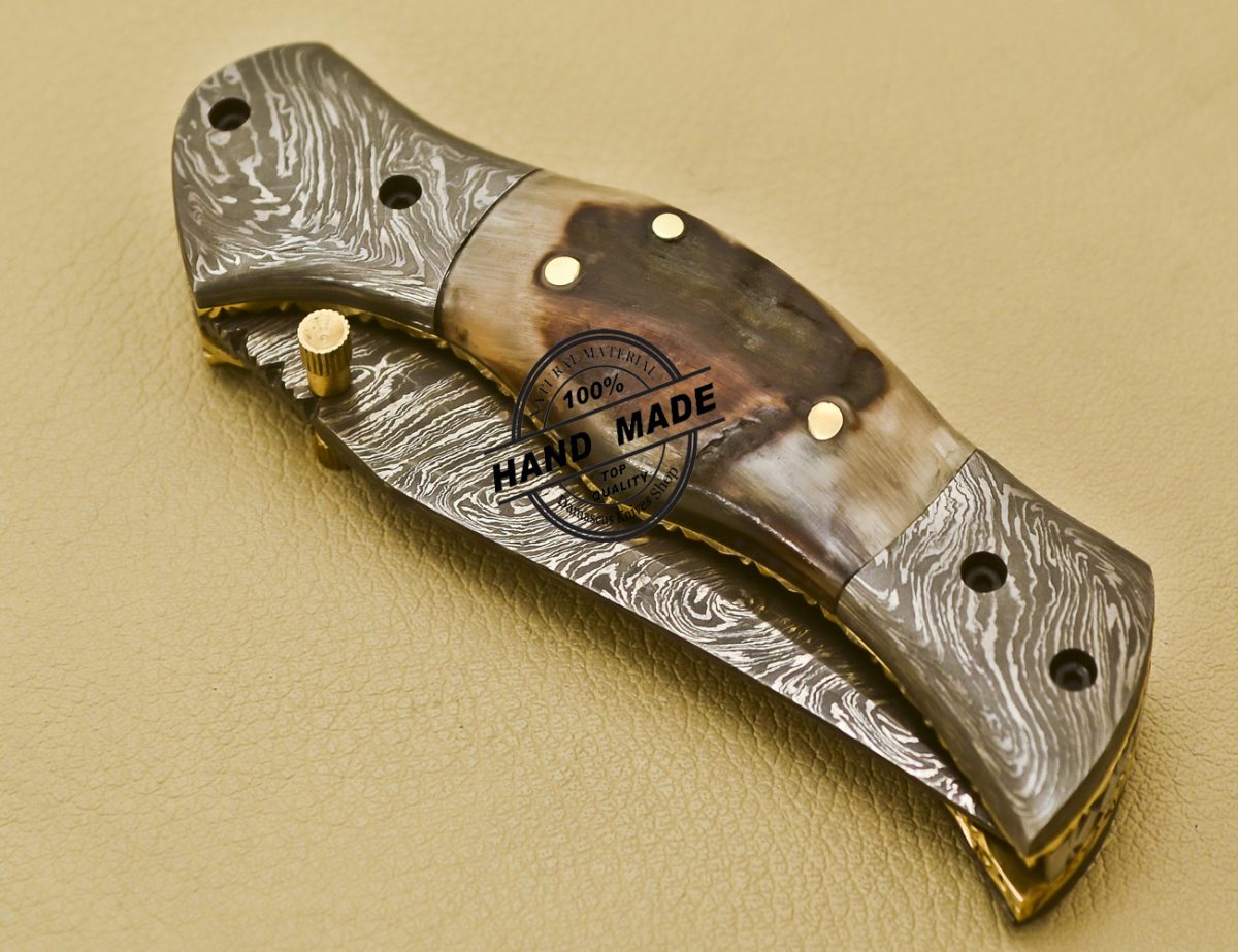 Damascus Folding Knife Custom Handmade Damascus Steel Knife