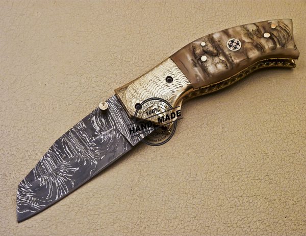 Damascus Folding Knife Custom Handmade Damascus Steel