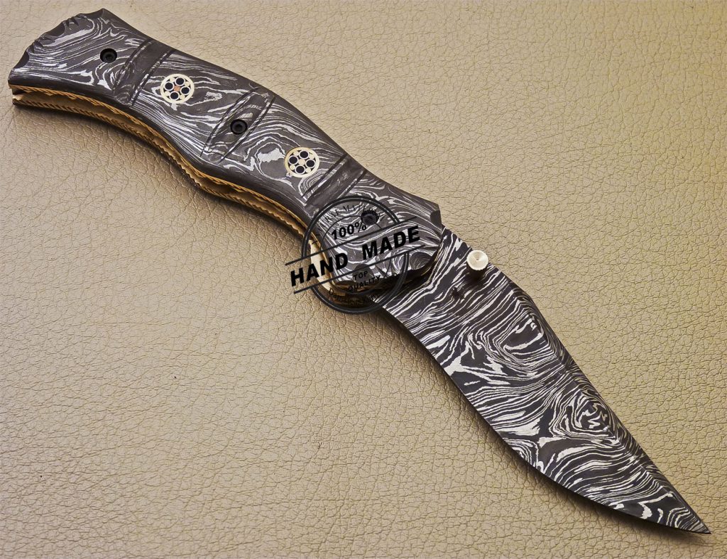 New Full Damascus Folding Knife Custom Handmade Damascus