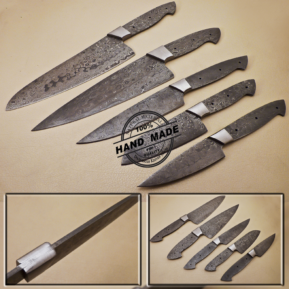 Hand Forged Damascus Chef Set, Handmade Kitchen Knife, Damascus