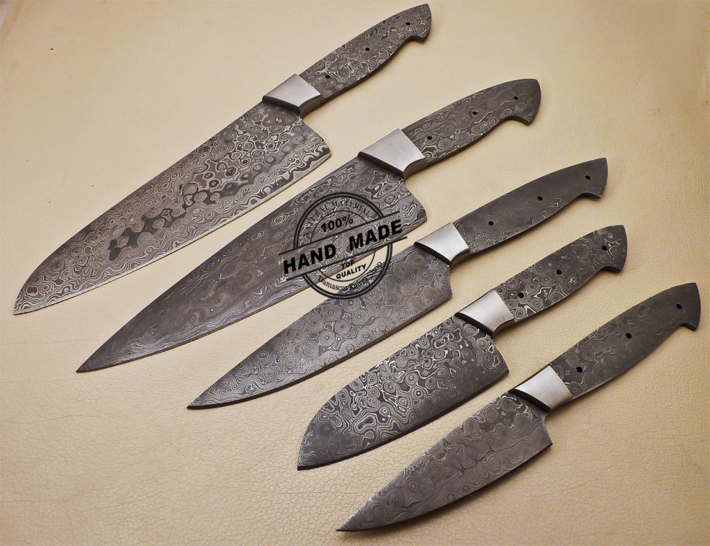 5 PCs Damascus Kitchen Knives Blank Blade Custom Handmade   Damascus Kitchen Blank Blade Set 02 1024x788 