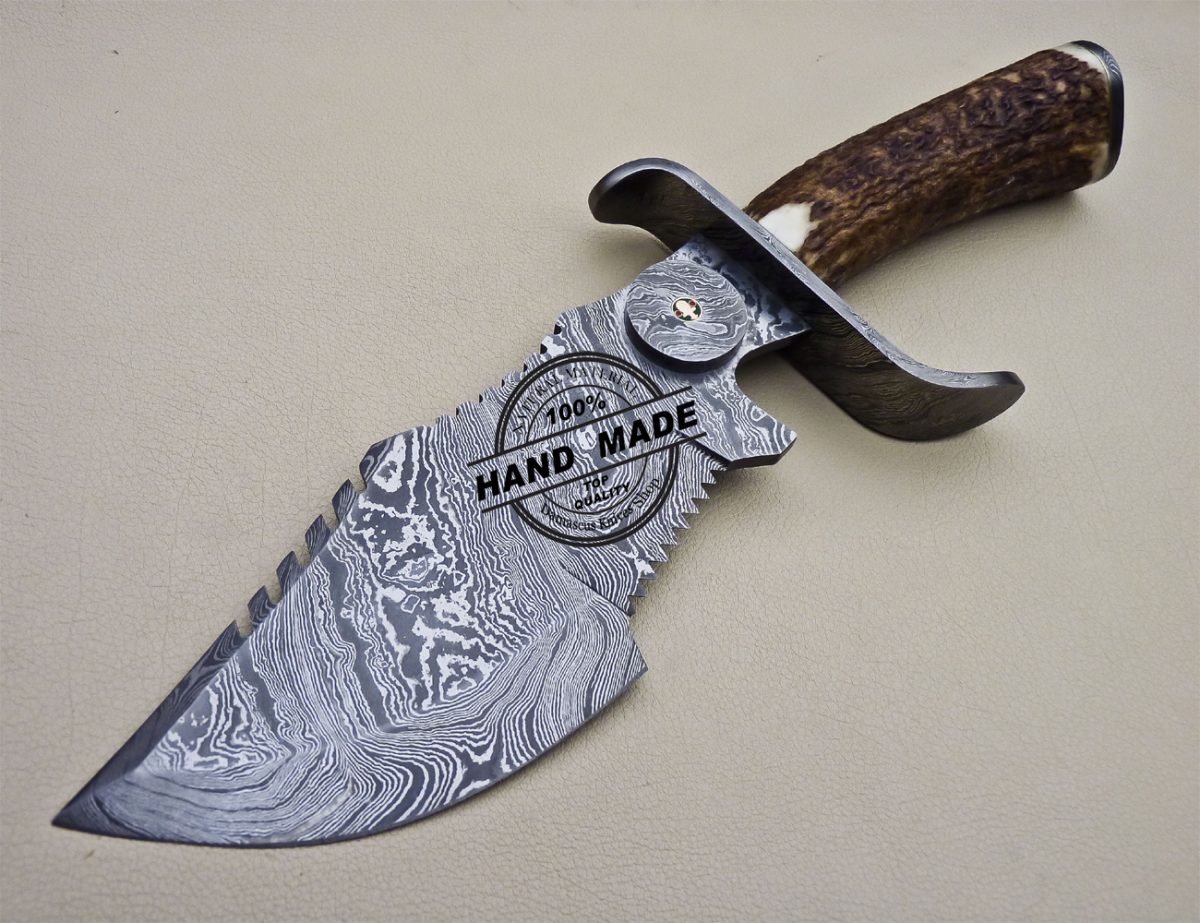 Damascus Tracker Knife Fixed Blade Custom Handmade Damascu