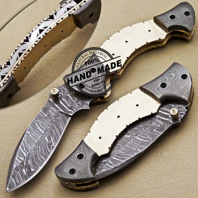 Blank Blade Damascus Folding Knife Custom Handmade Knife