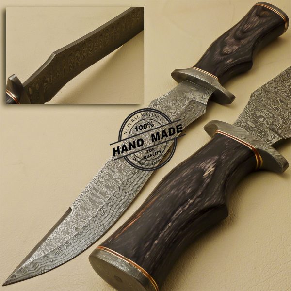 Rodysta Custom Handmade Damascus Steel Hunting Bowie Knife