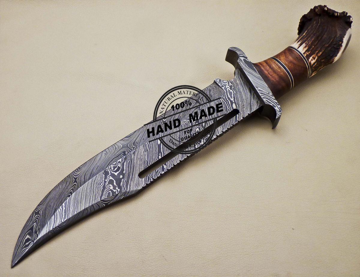 Rambo Damascus Bowie Knife Custom Handmade Damascus