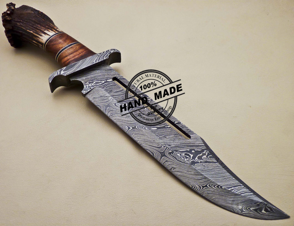 Rambo Damascus Bowie Knife Custom Handmade Damascus