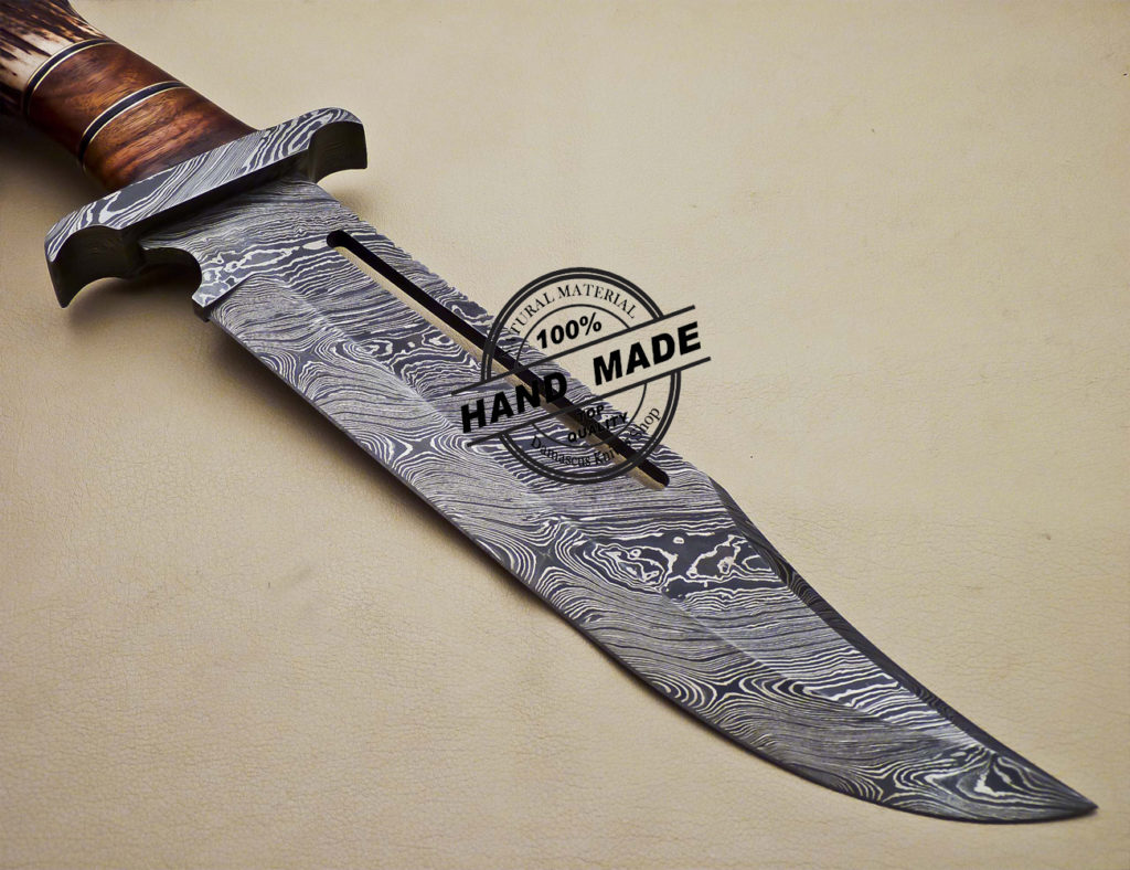 Rambo Damascus Bowie Knife Custom Handmade Damascus