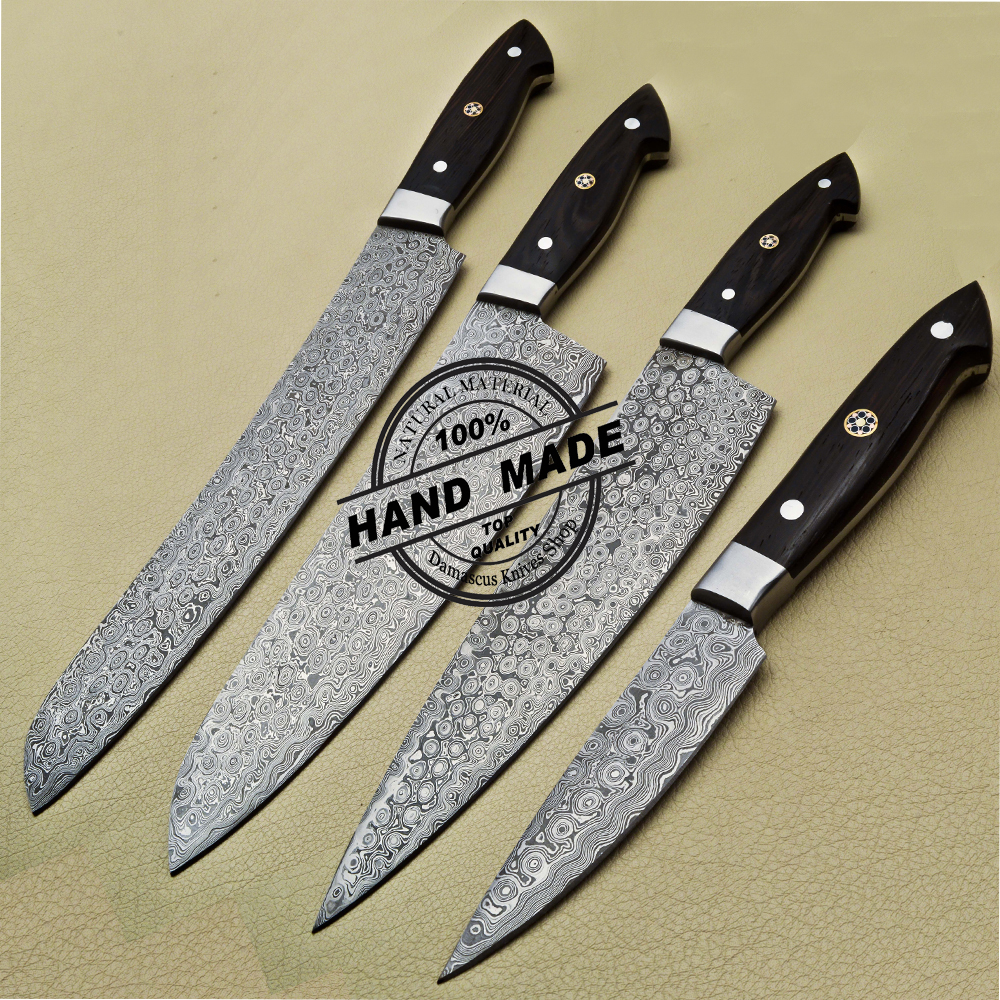 Custom Handmade Damascus Professional kitchen/BBQ knives set