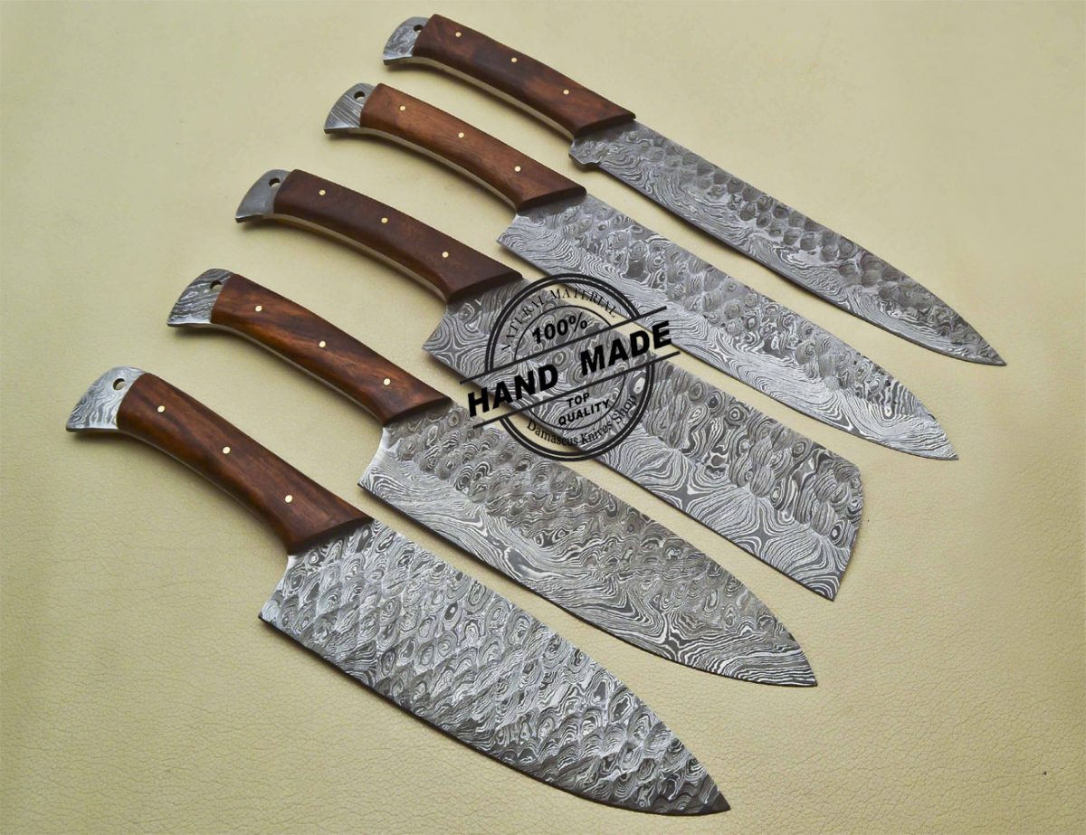 Damascus Kitchen Set Custom Handmade Damascus Steel 5PCs   Damascus Kitchen Set 06 1 1200x923 