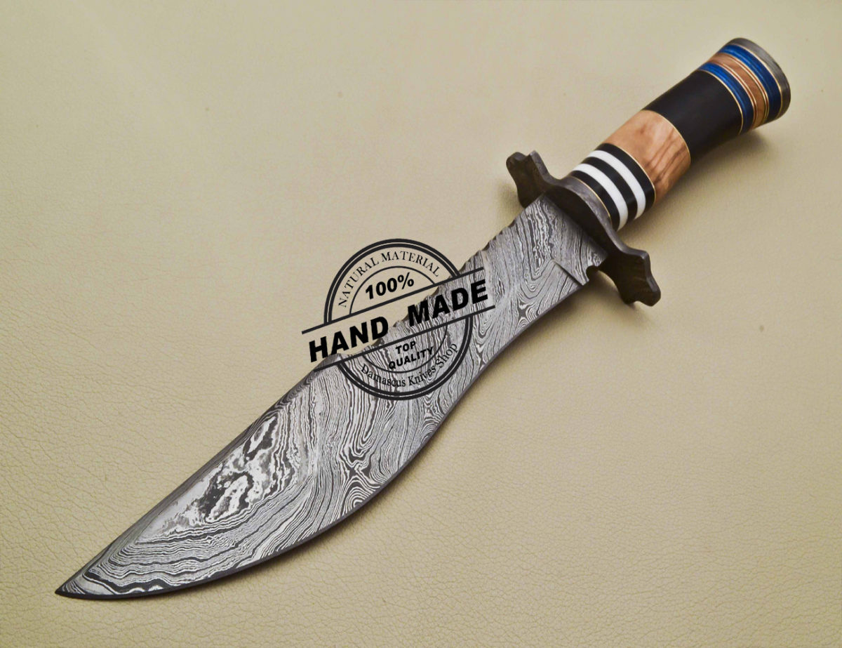 Hand Forged Damascus Bowie Knife Custom Handmade Damascus Steel   Damascus Bowie Knife 02 15 1200x923 