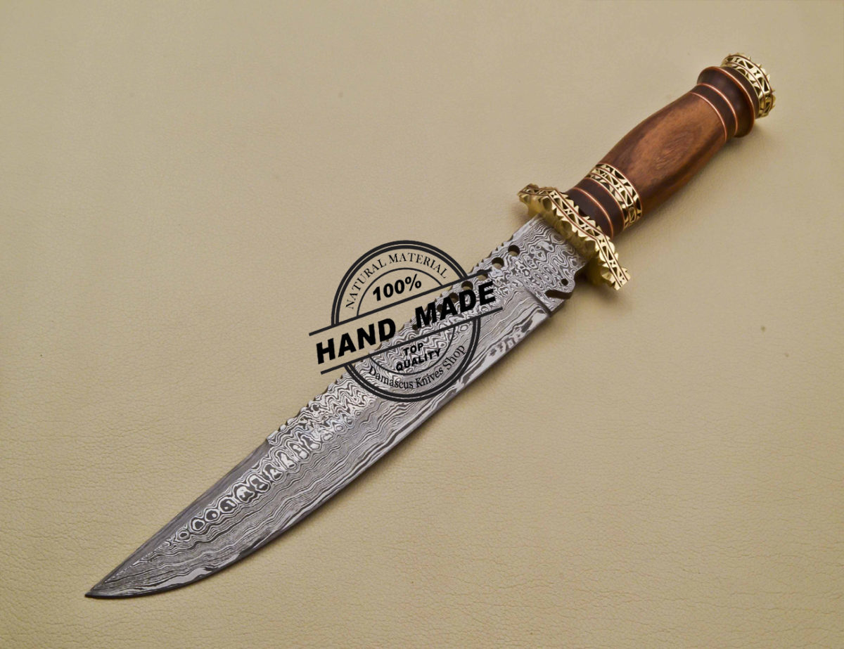 Fancy Damascus Bowie Knife Custom Handmade Damascus Steel