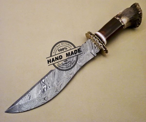 Fixed Blade Damascus Bowie Knife Custom Handmade Damascus