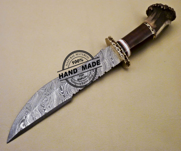 Fixed Blade Damascus Bowie Knife Custom Handmade Damascus