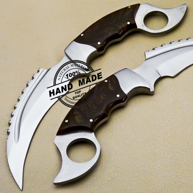 Online Selling Full Damascus Karambit Double Edge Knife