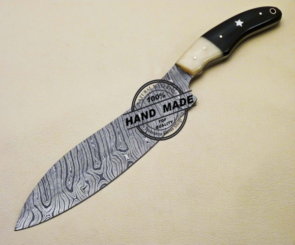 Damascus Kitchen Knife Custom Handmade Damascus Steel   Damascus Kitchen Knife 02 2 600x500 