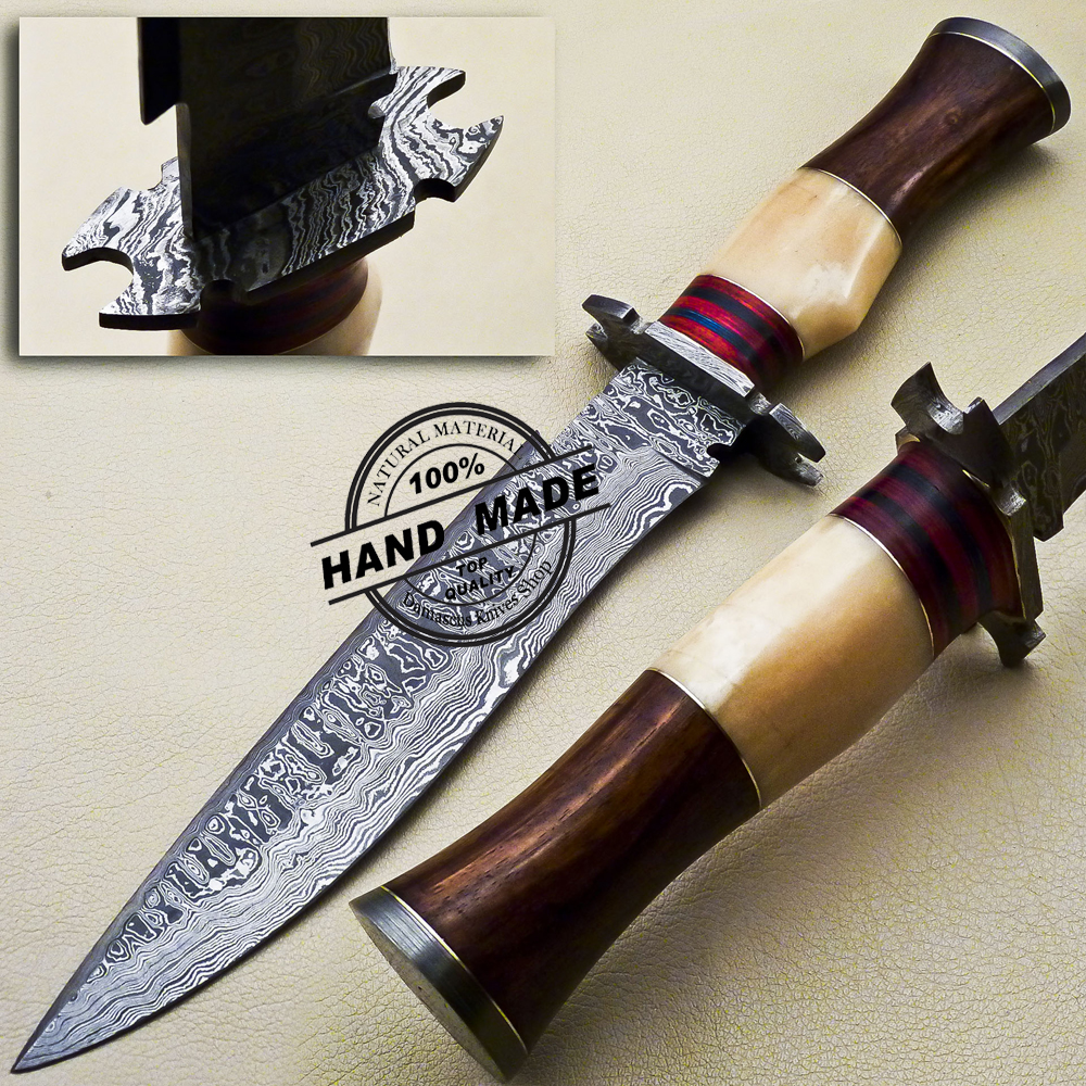 HT-101 Custom handmade Damascus Skinner Knife/ SERRATED Edge