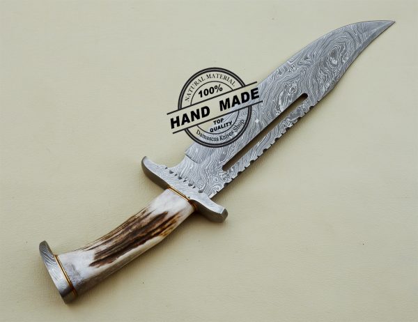 Damascus Rambo Bowie Knife Custom Handmade Damascus Stee