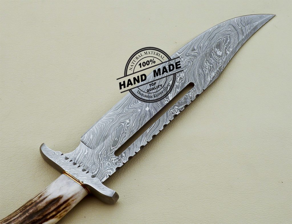 Damascus Rambo Bowie Knife Custom Handmade Damascus Stee