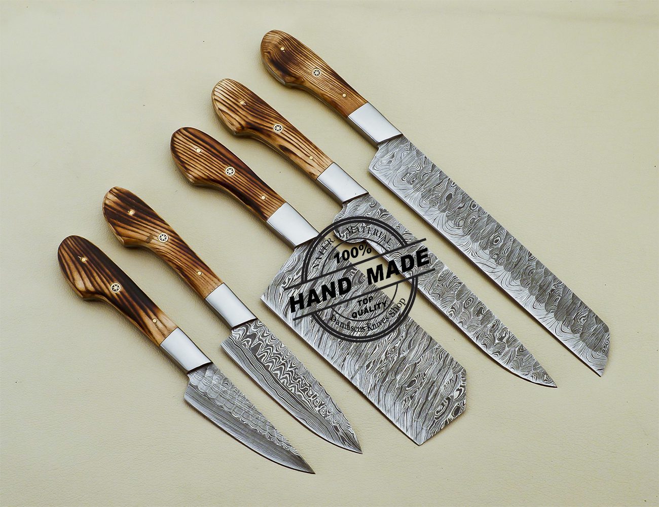 Hand Forged Damascus Chef Set, Handmade Kitchen knife, Damas