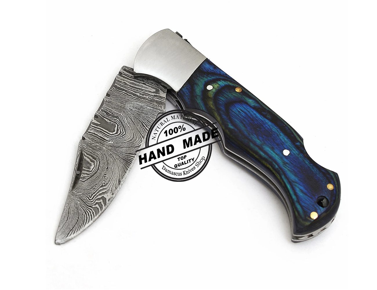 Crafted Custom Damascus Steel Pocket Knife Gift Set with Gift Box - Home Wet Bar